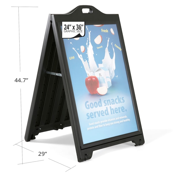 Black Double-Sided Sidewalk A-Frame Sign W/Protective Lens 24x36